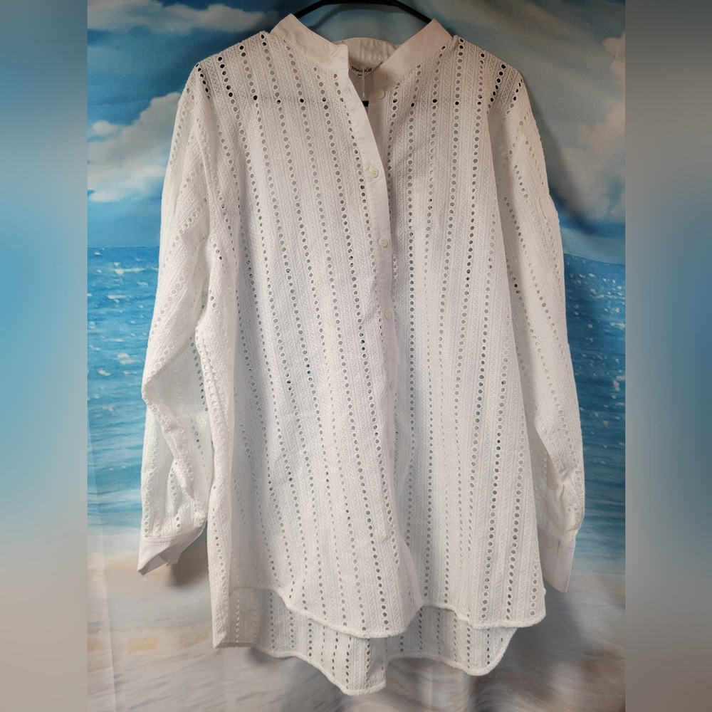 THAKOON NWT White Vogue resort-wear Button-Up Shirt with Eyelet Design‎ Size Med